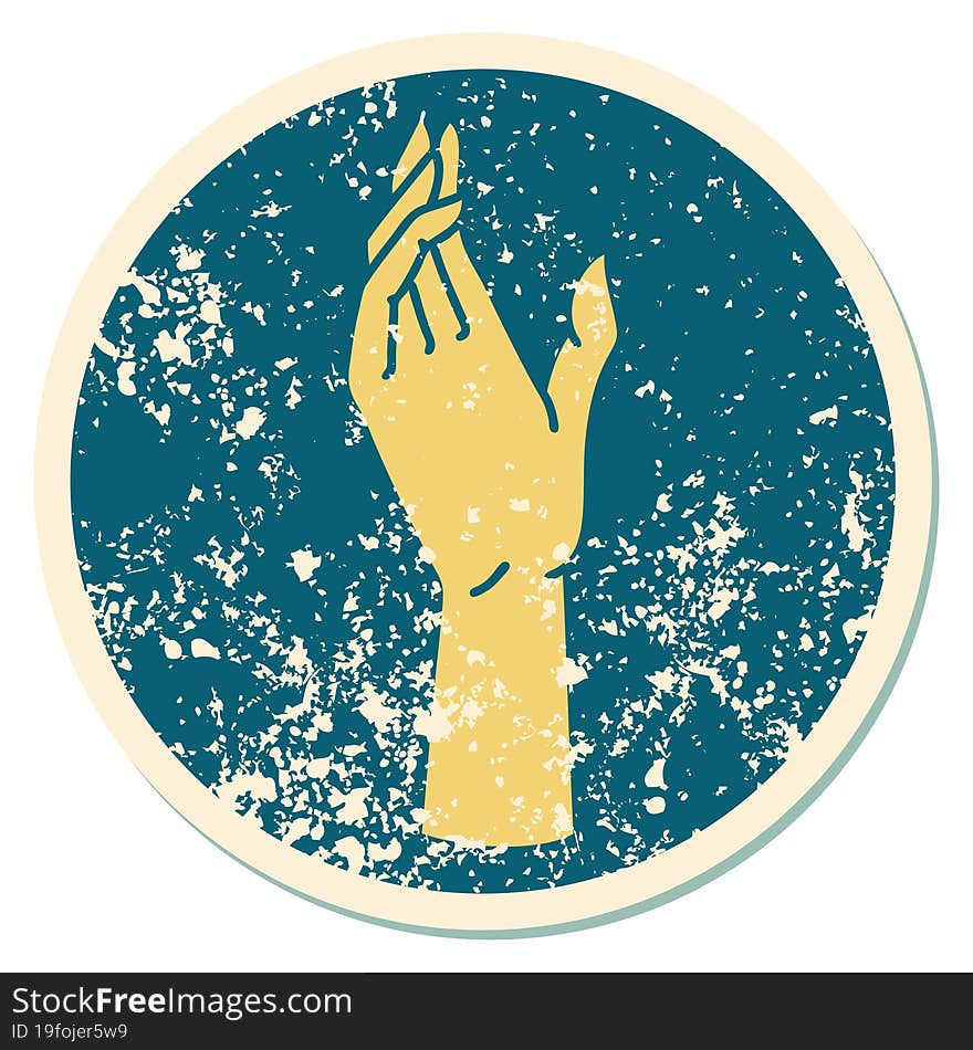 iconic distressed sticker tattoo style image of a hand. iconic distressed sticker tattoo style image of a hand