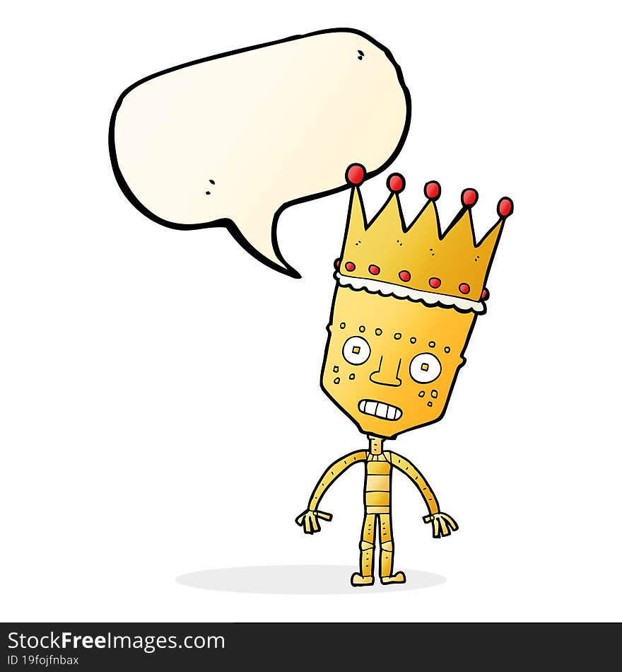 cartoon robot with crown with speech bubble