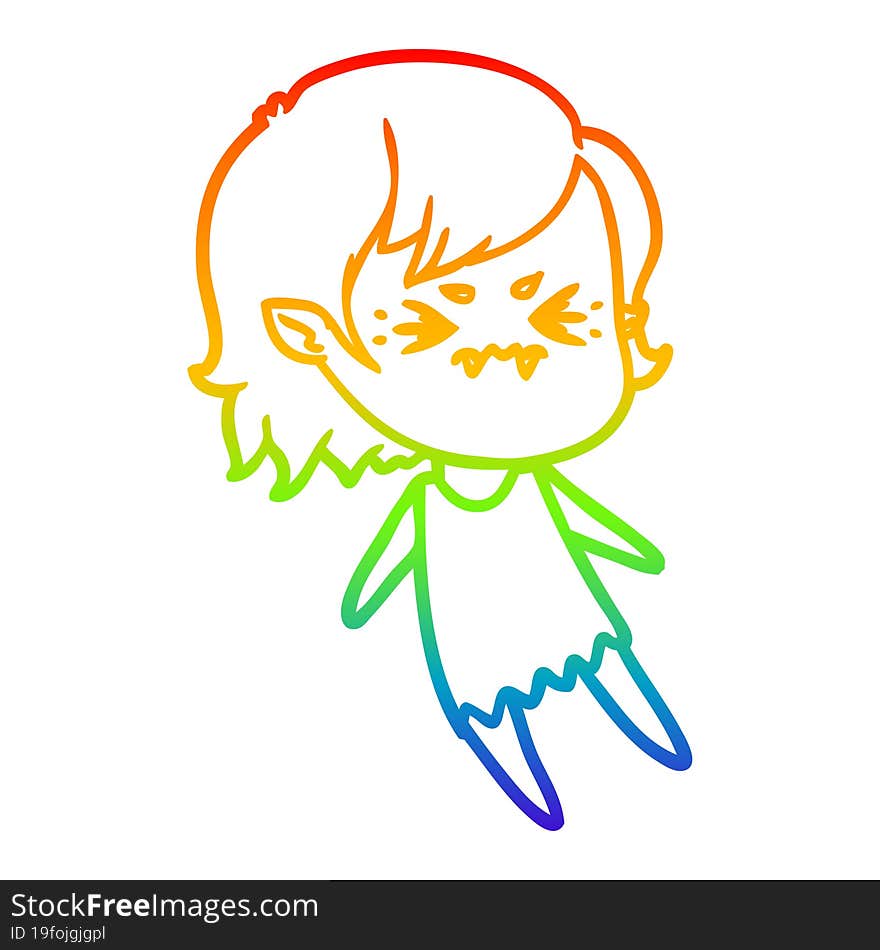 Rainbow Gradient Line Drawing Annoyed Cartoon Vampire Girl