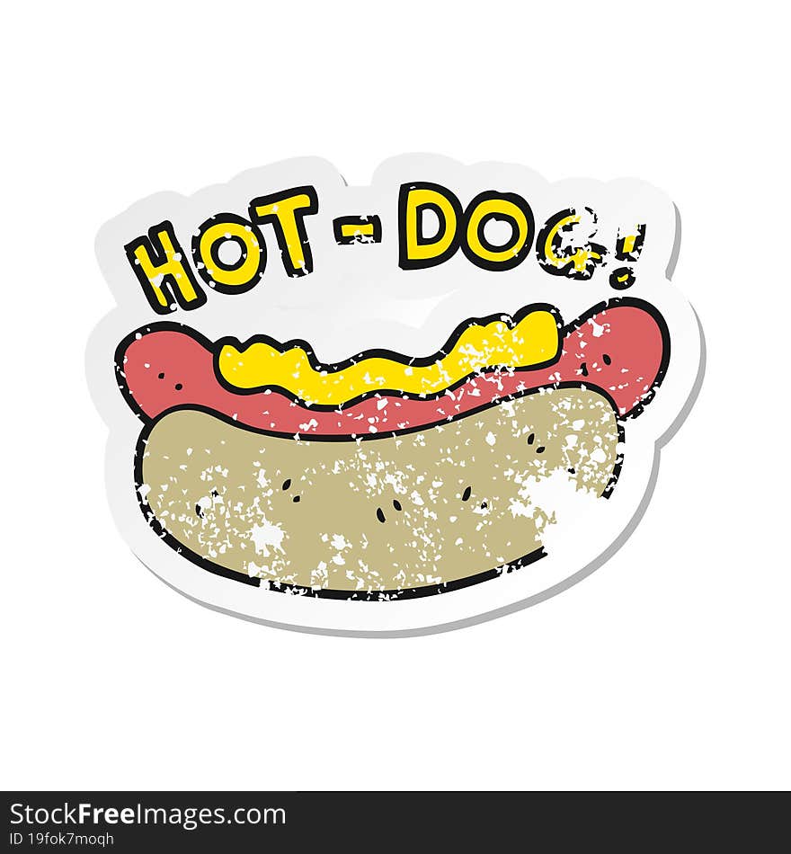 Retro Distressed Sticker Of A Cartoon Hotdog