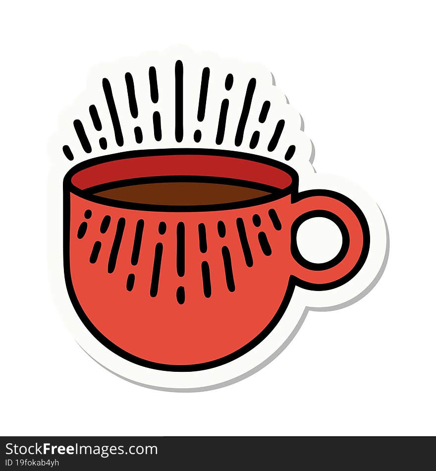 tattoo style sticker of cup of coffee