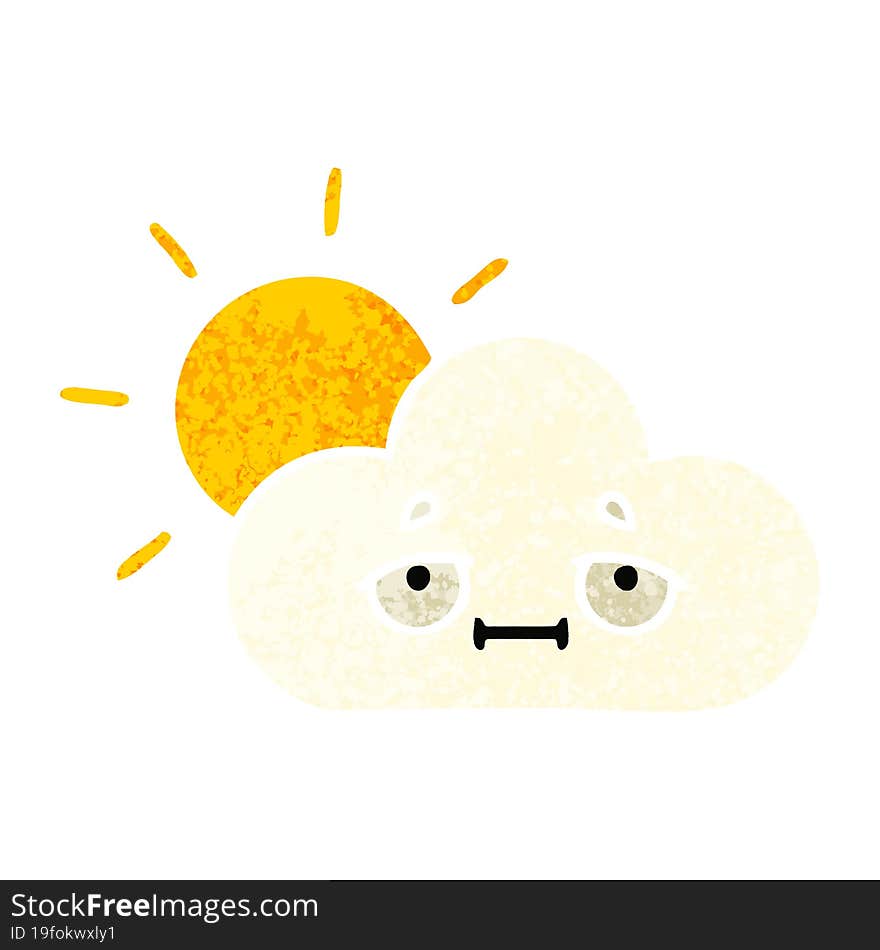 Retro Illustration Style Cartoon Sunshine And Cloud