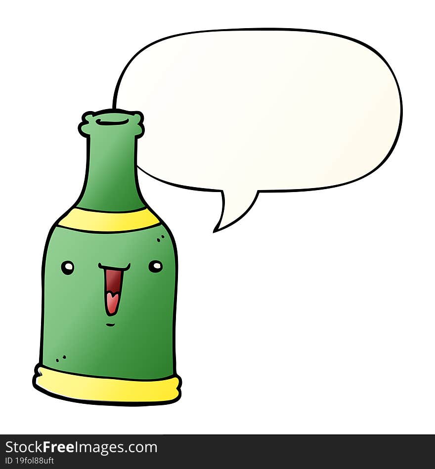 cartoon beer bottle and speech bubble in smooth gradient style