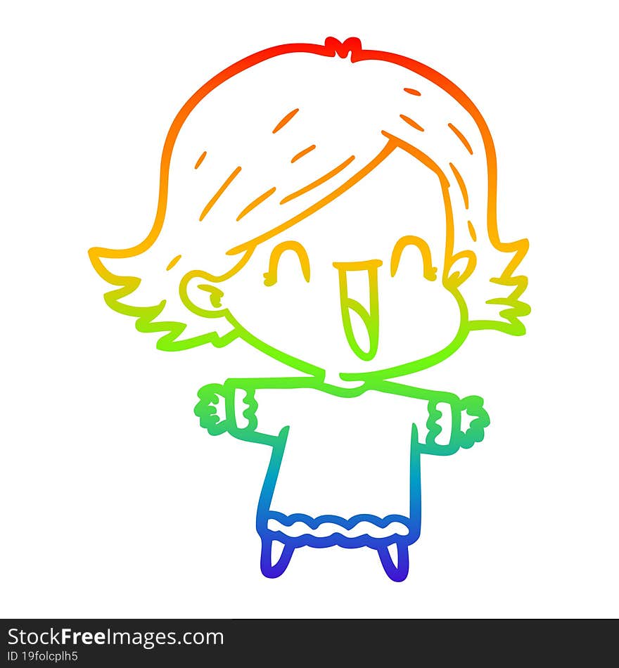 rainbow gradient line drawing of a cartoon happy woman