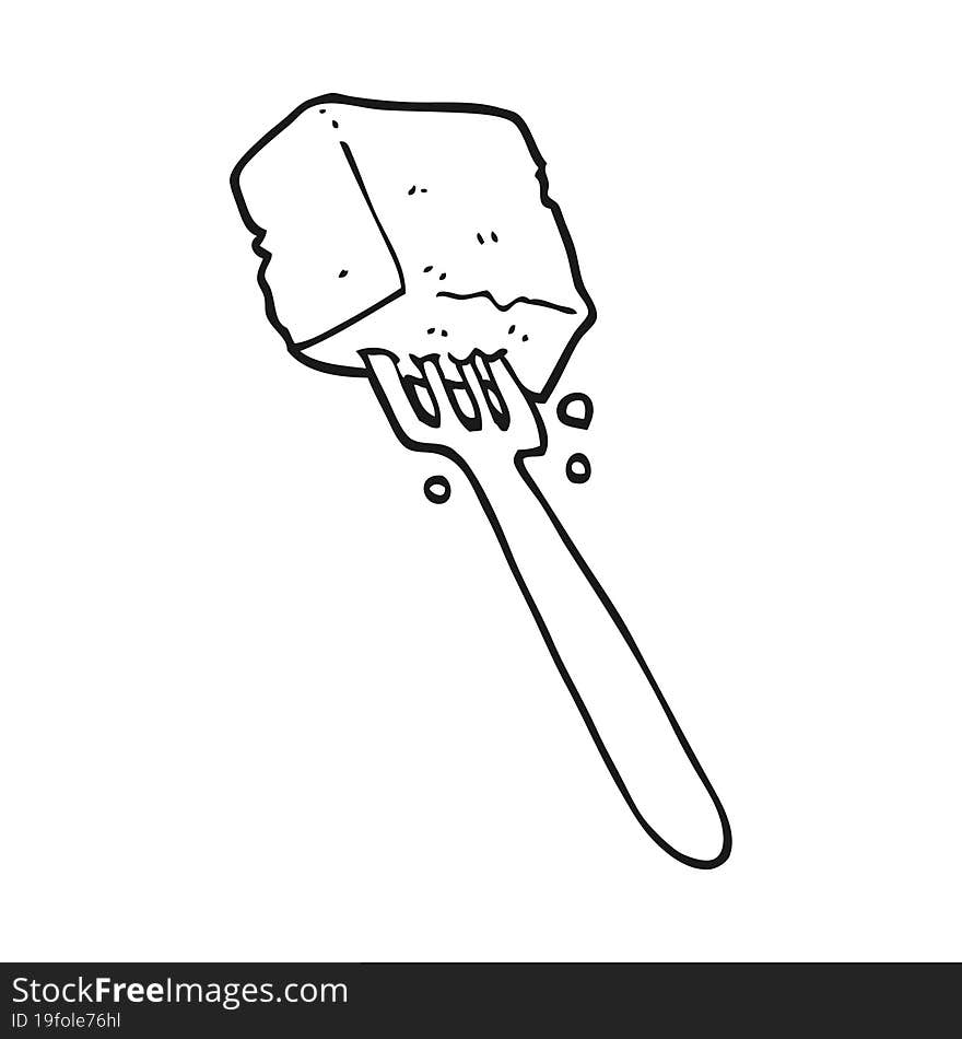 Black And White Cartoon Tofu On Fork