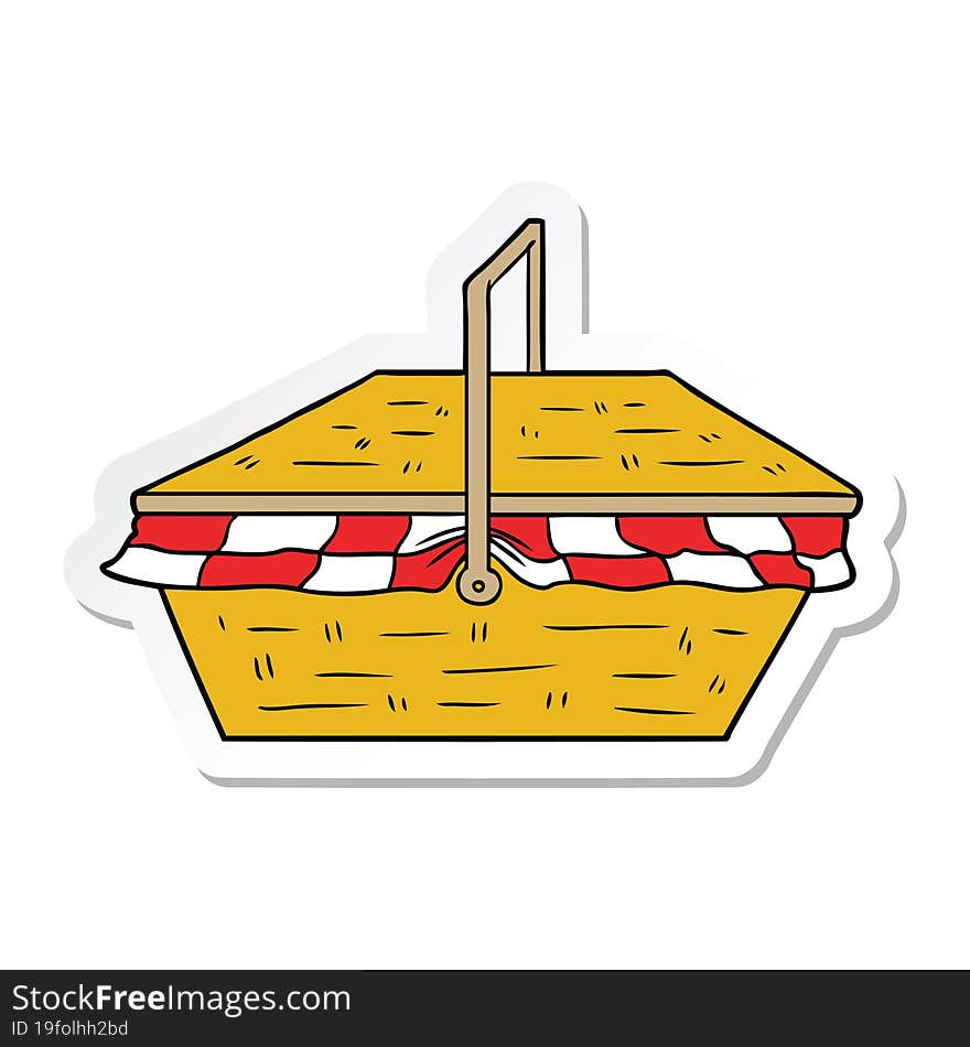 sticker of a cartoon picnic basket