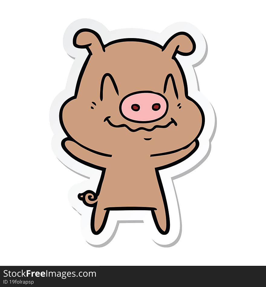 Sticker Of A Nervous Cartoon Pig