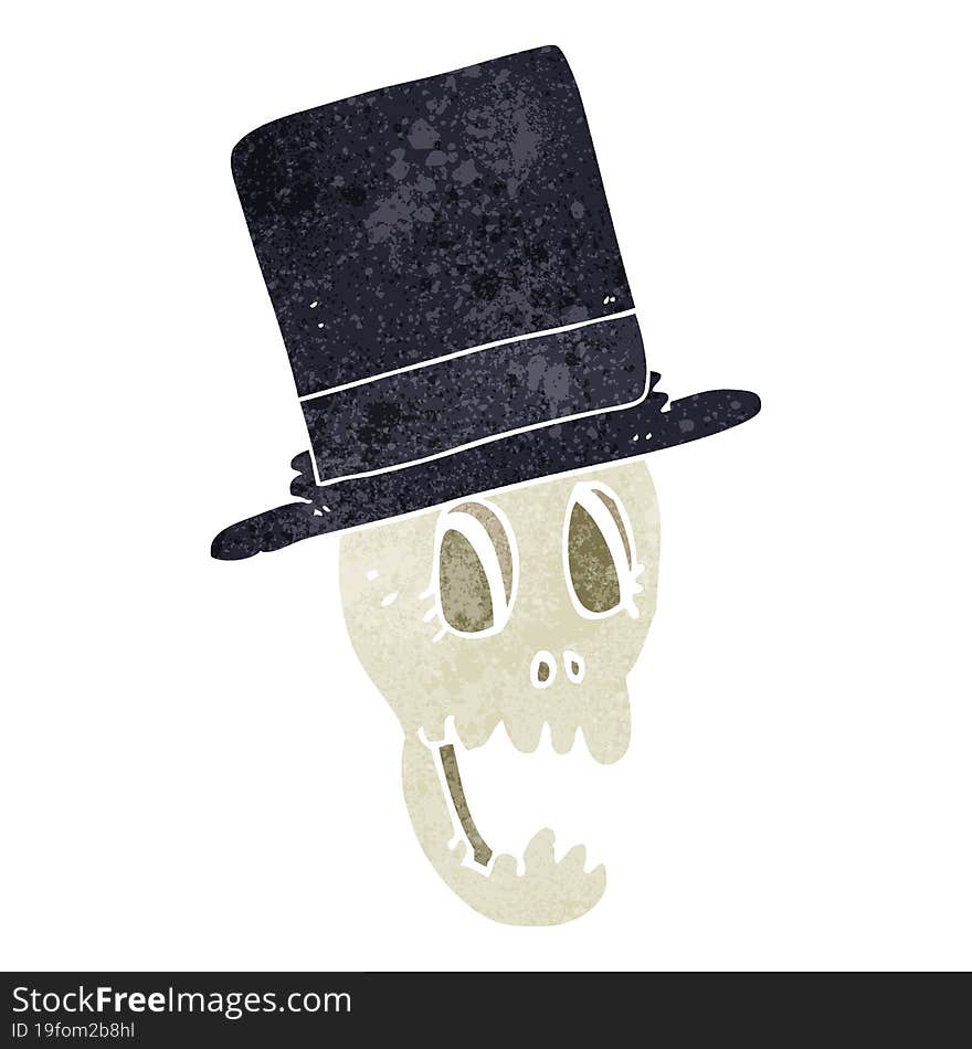 retro cartoon skull wearing top hat