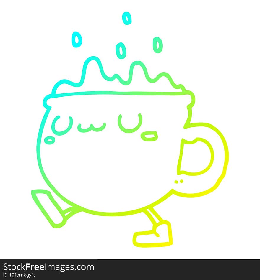 cold gradient line drawing cartoon coffee cup walking