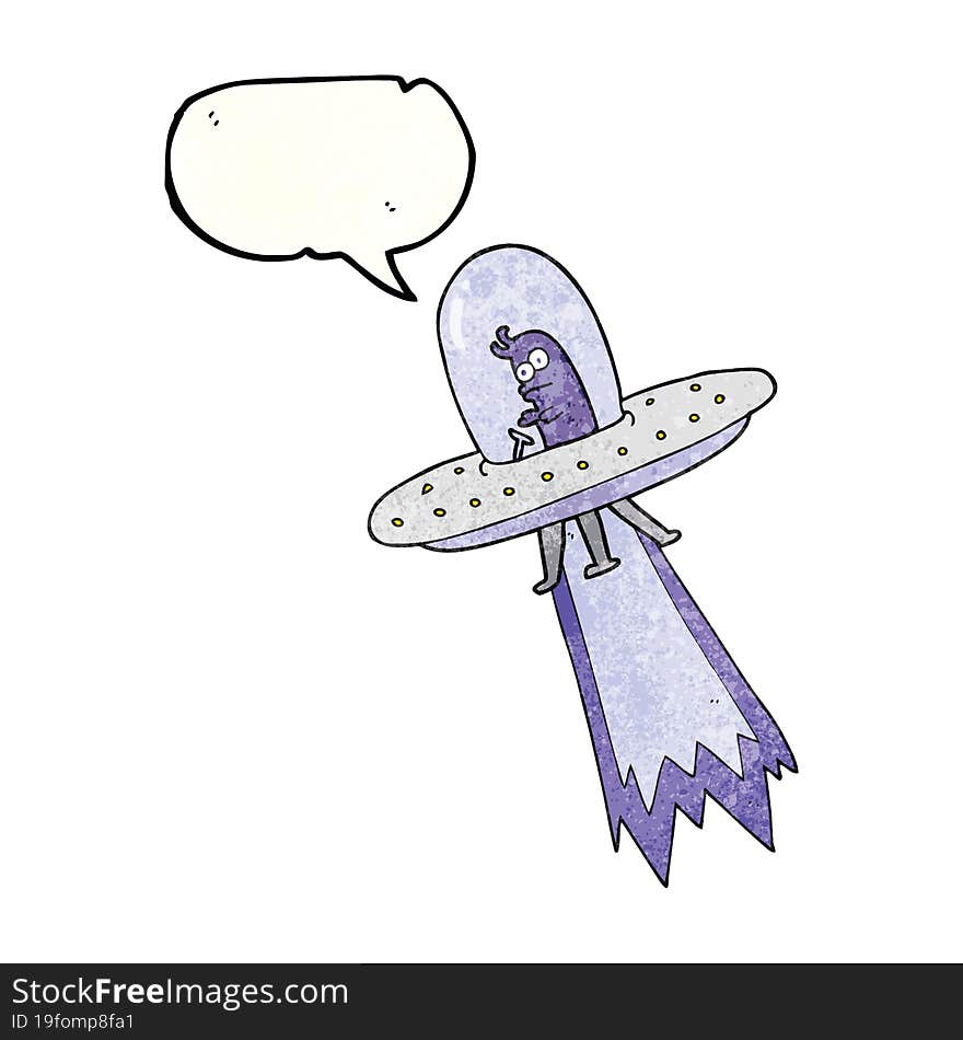 speech bubble textured cartoon flying saucer