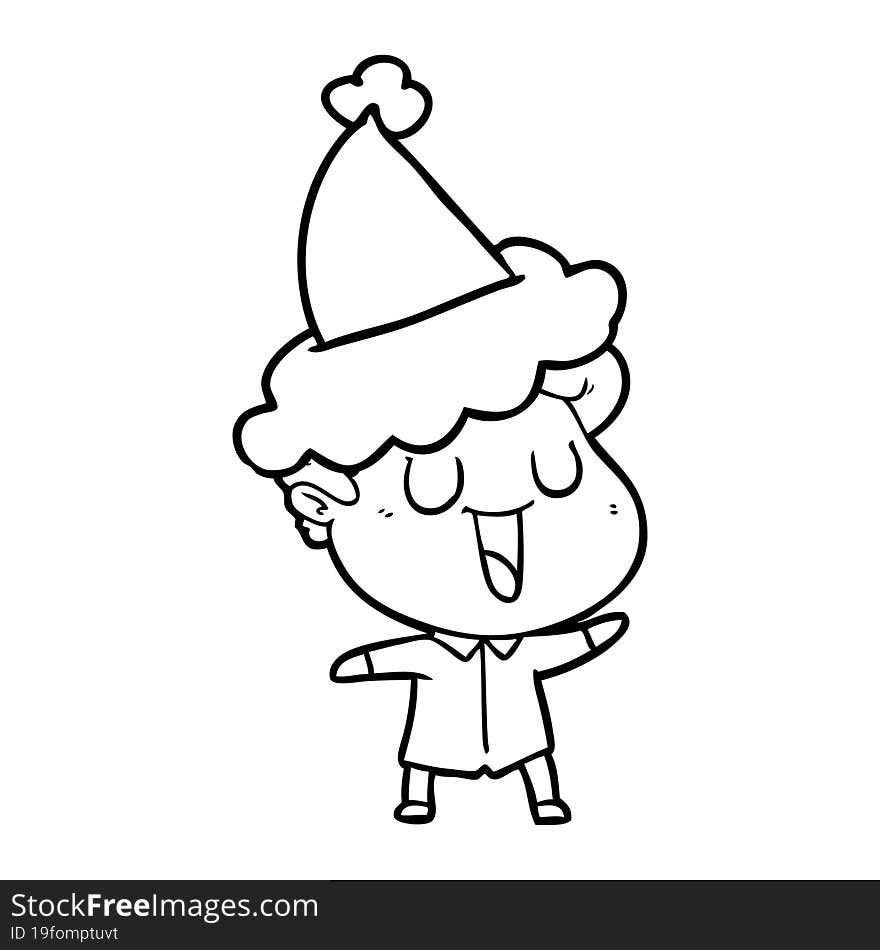 laughing line drawing of a man wearing santa hat