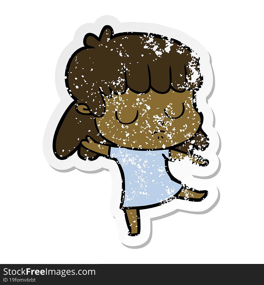 Distressed Sticker Of A Cartoon Indifferent Woman Dancing