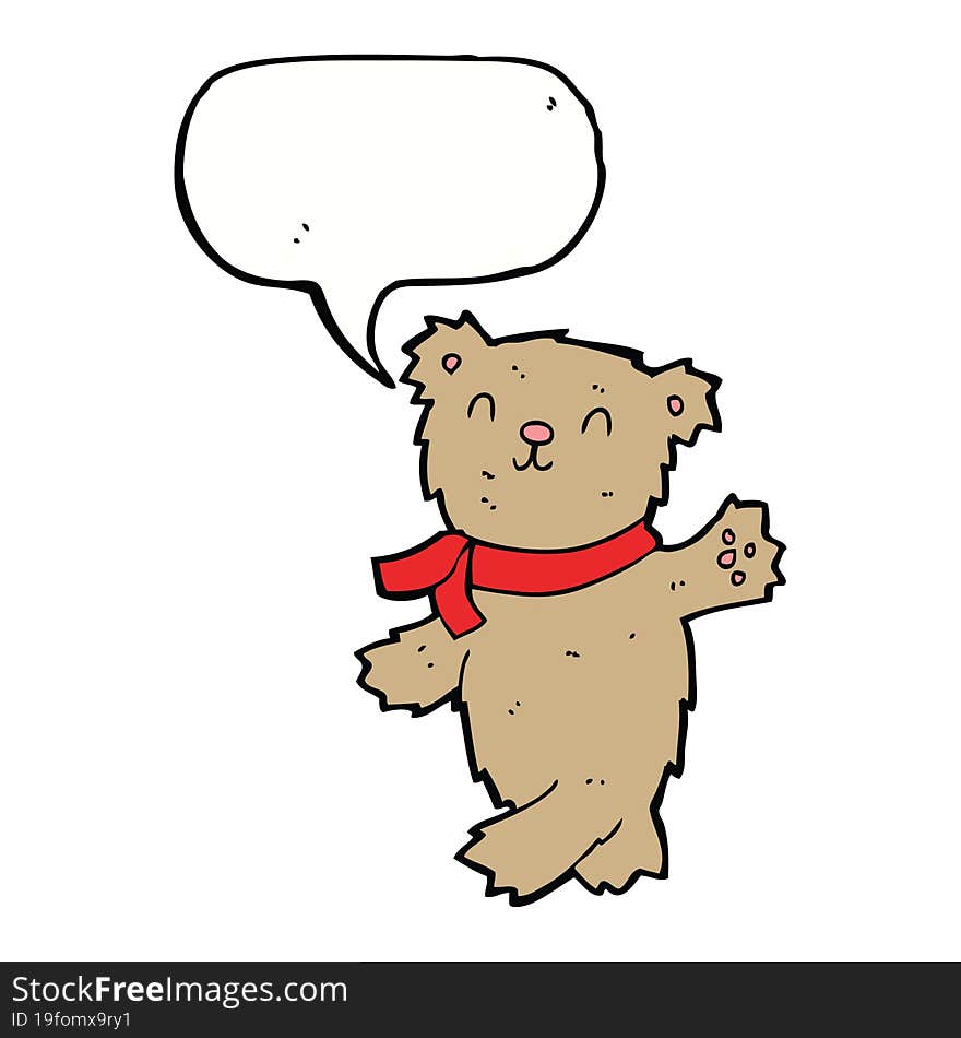 Cartoon Waving Teddy Bear With Speech Bubble