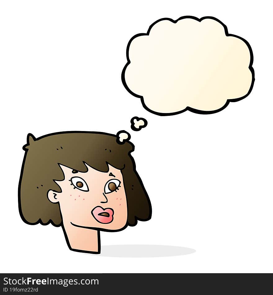 cartoon pretty female face with thought bubble