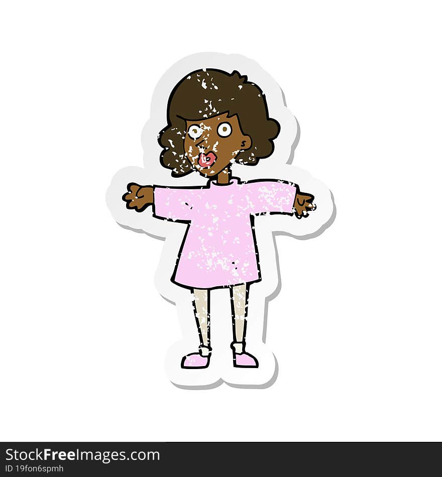 retro distressed sticker of a cartoon nervous woman