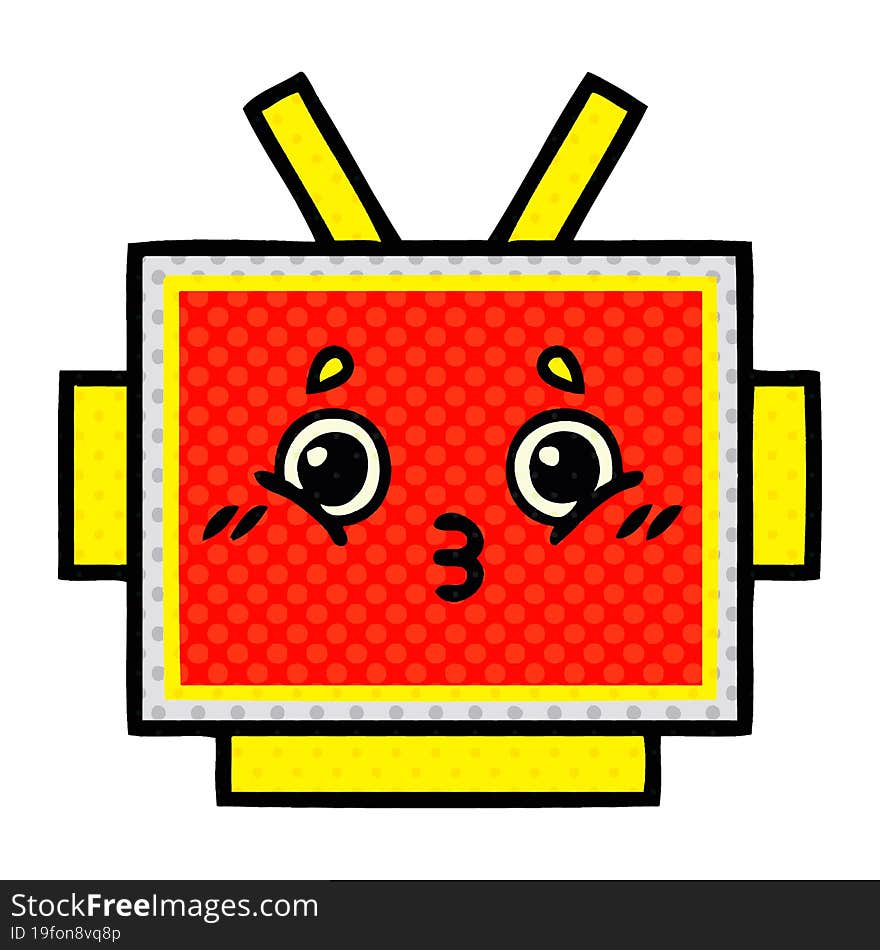 Comic Book Style Cartoon Robot Head