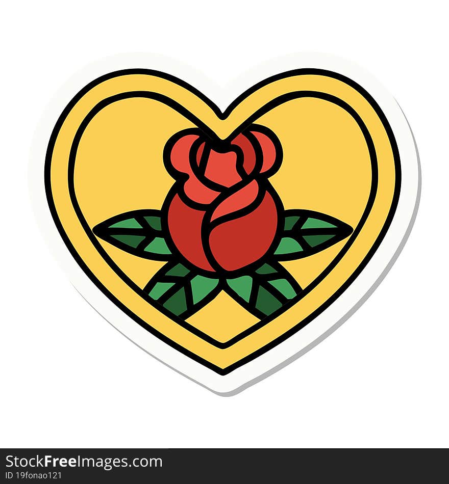 sticker of tattoo in traditional style of a heart and flowers. sticker of tattoo in traditional style of a heart and flowers