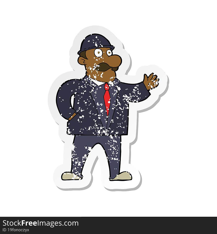 Retro Distressed Sticker Of A Cartoon Sensible Business Man In Bowler Hat