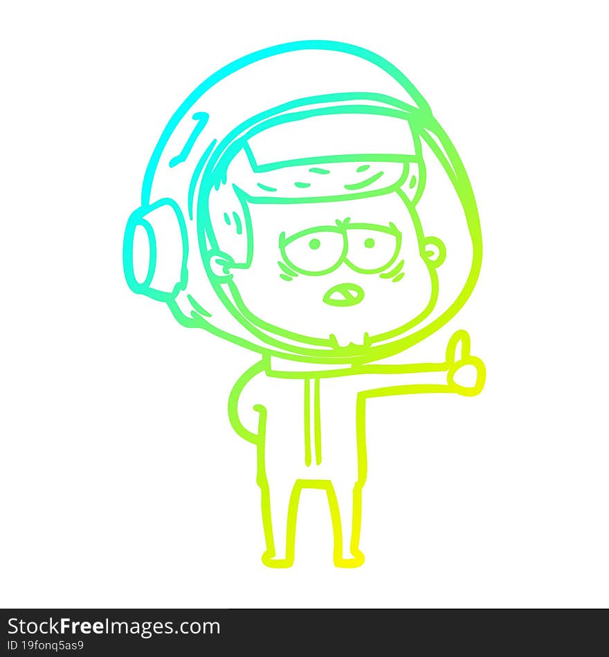 cold gradient line drawing cartoon tired astronaut