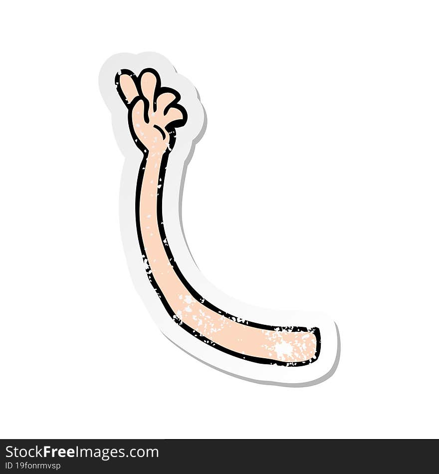 retro distressed sticker of a cartoon arm gesture