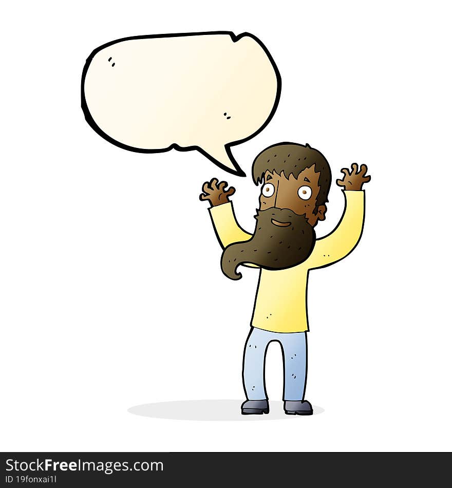 cartoon excited man with beard with speech bubble