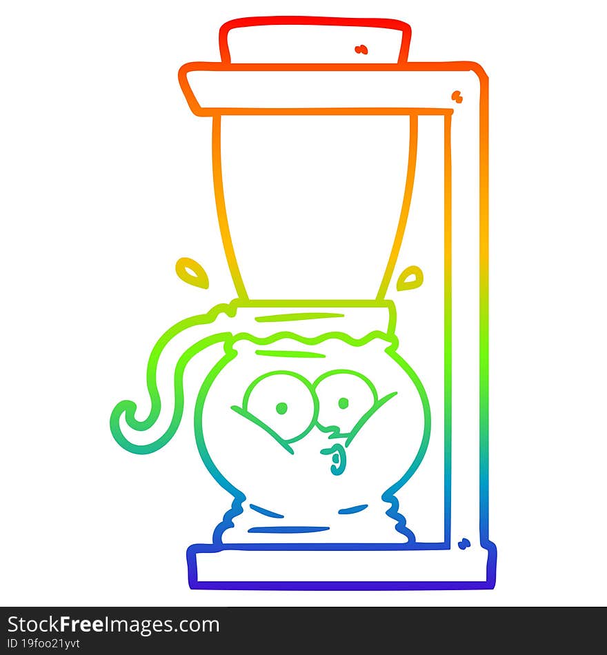 rainbow gradient line drawing of a cartoon filter coffee machine