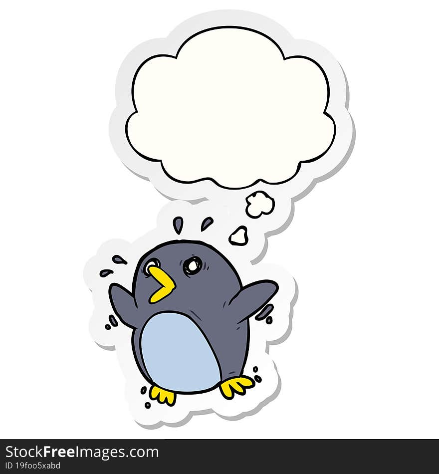 Cartoon Frightened Penguin And Thought Bubble As A Printed Sticker