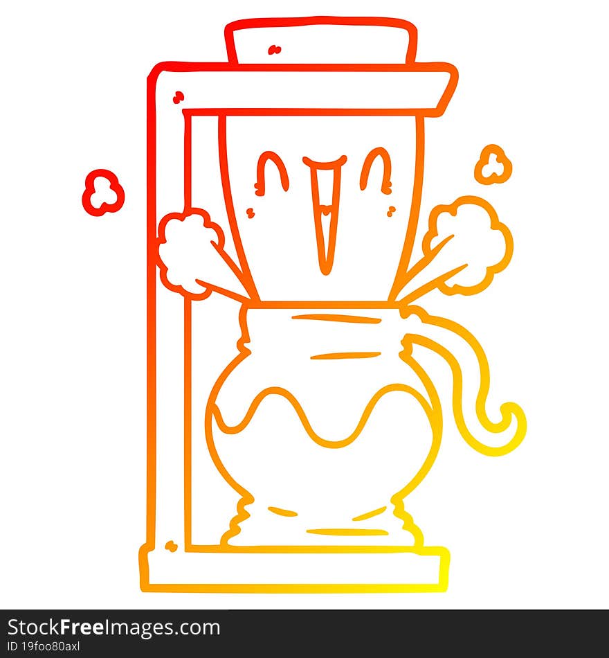 warm gradient line drawing of a cartoon filter coffee machine