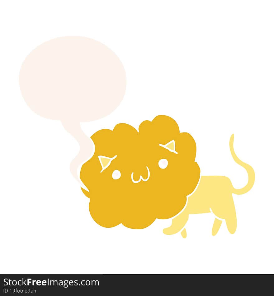 cute cartoon lion and speech bubble in retro style