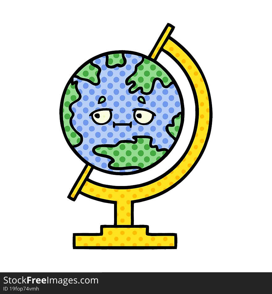 comic book style cartoon of a globe of the world