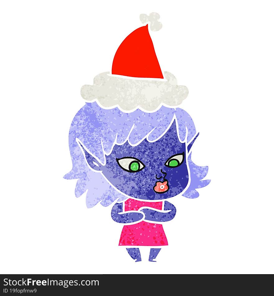 pretty retro cartoon of a elf girl wearing santa hat