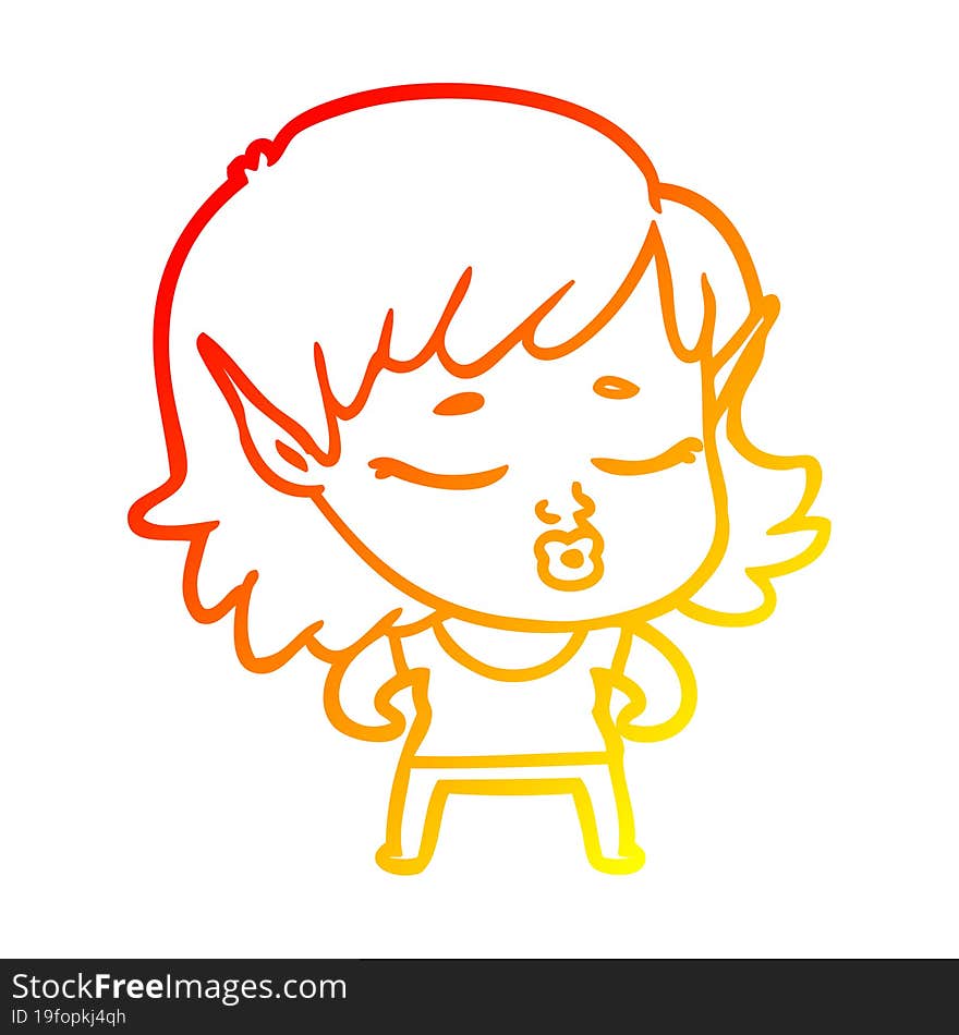 warm gradient line drawing of a pretty cartoon elf girl