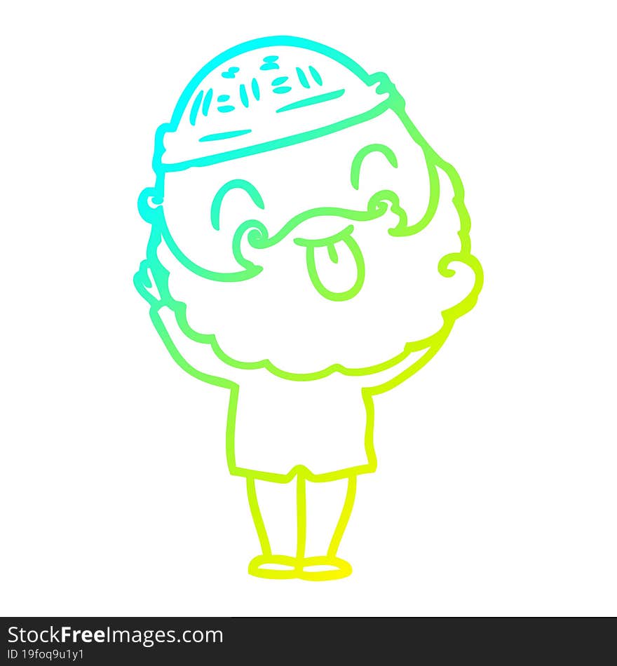 cold gradient line drawing man with beard sticking out tongue