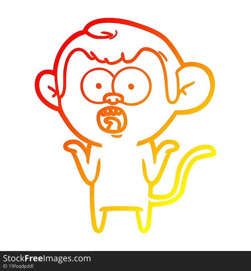 warm gradient line drawing cartoon shocked monkey