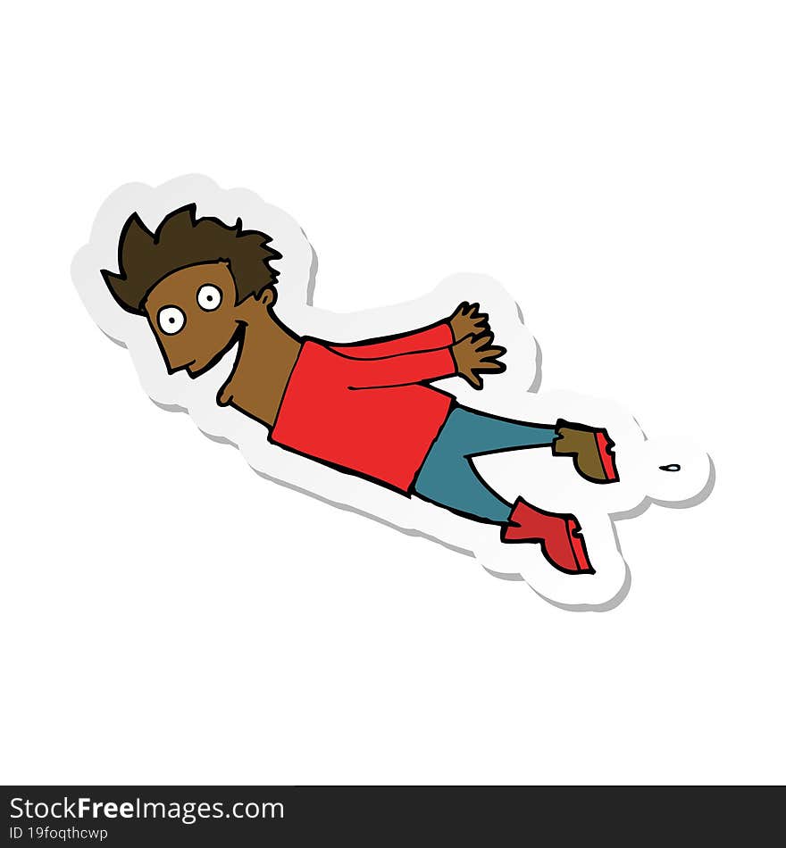 sticker of a cartoon drenched man flying