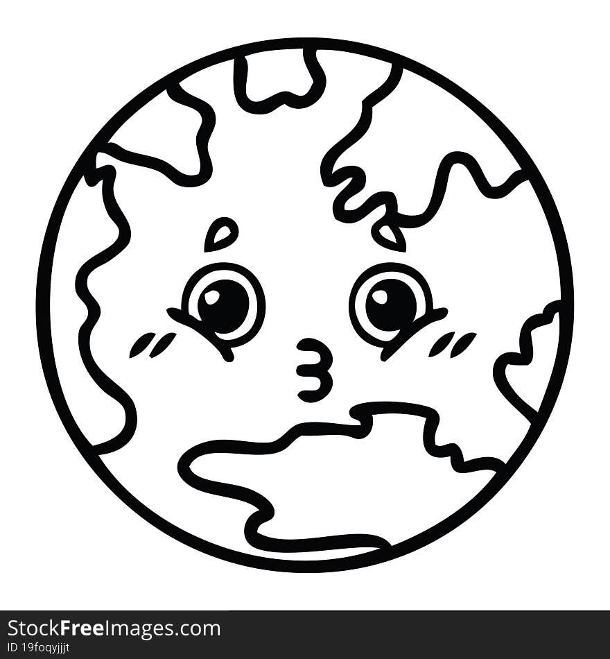 line drawing cartoon planet earth