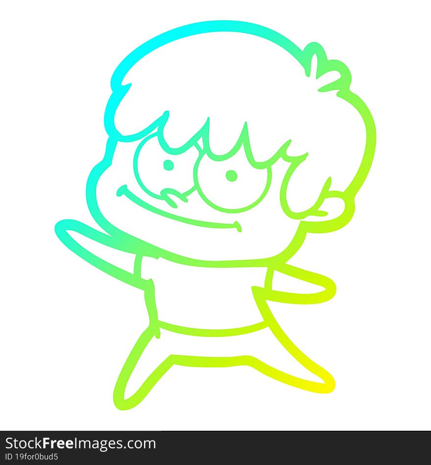 cold gradient line drawing of a happy cartoon man