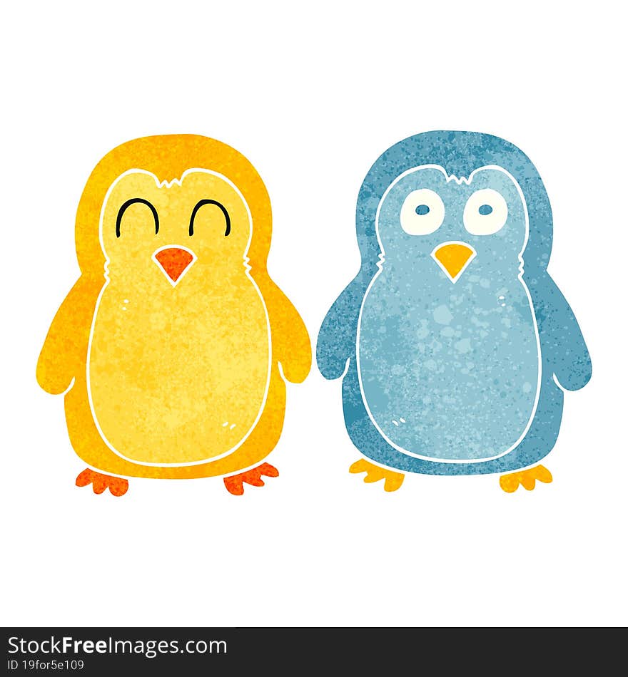 retro cartoon birds holding hands