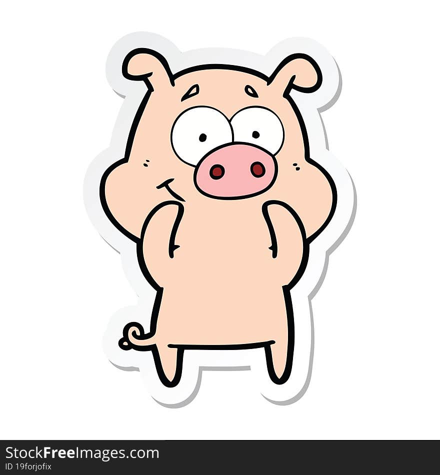 sticker of a happy cartoon pig