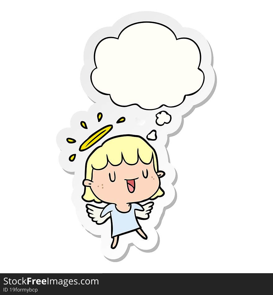 cartoon angel with thought bubble as a printed sticker