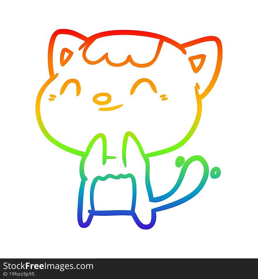 rainbow gradient line drawing of a cute happy little cat