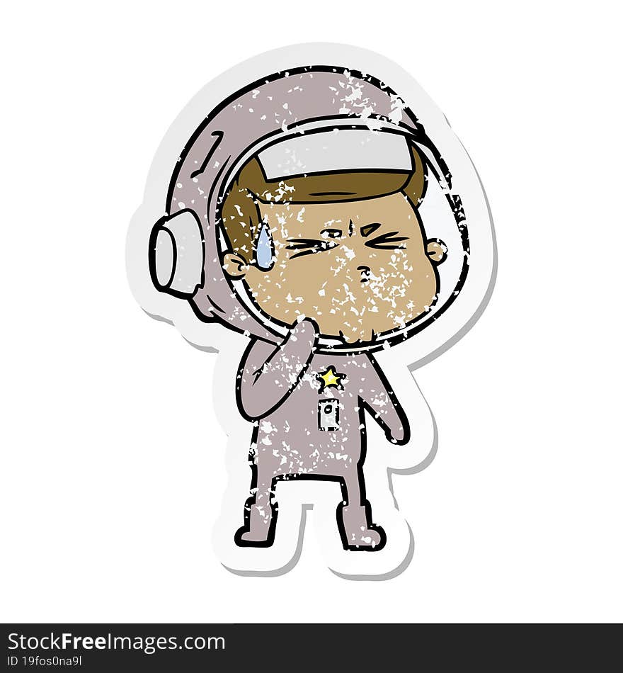 Distressed Sticker Of A Cartoon Stressed Astronaut