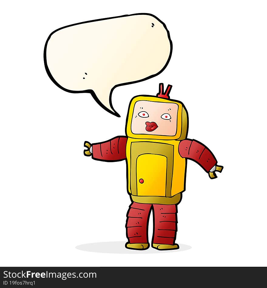 funny cartoon robot with speech bubble