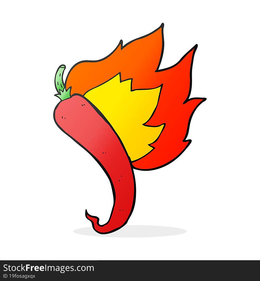 freehand drawn cartoon flaming hot chilli pepper