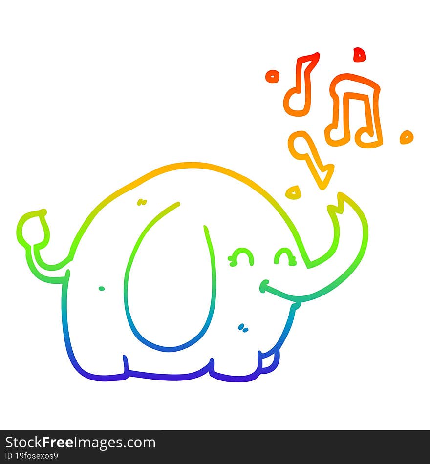 rainbow gradient line drawing cartoon trumpeting elephant