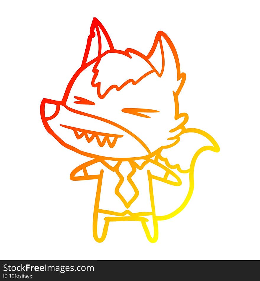 Warm Gradient Line Drawing Angry Wolf Boss Cartoon