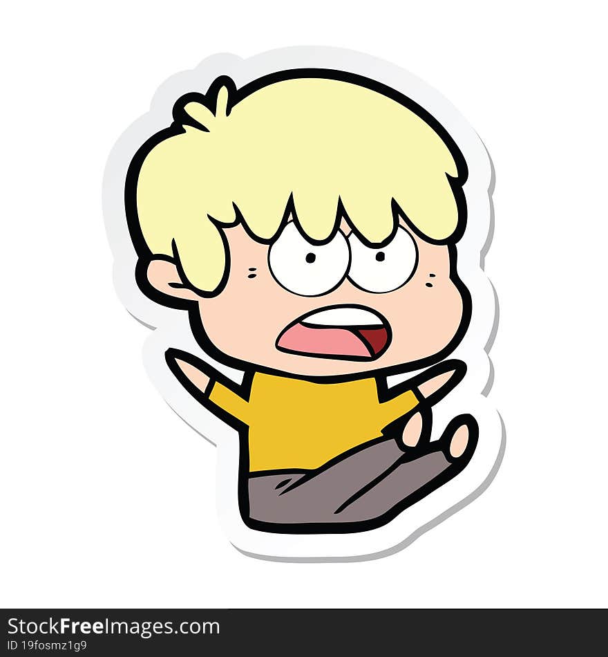 sticker of a worried cartoon boy