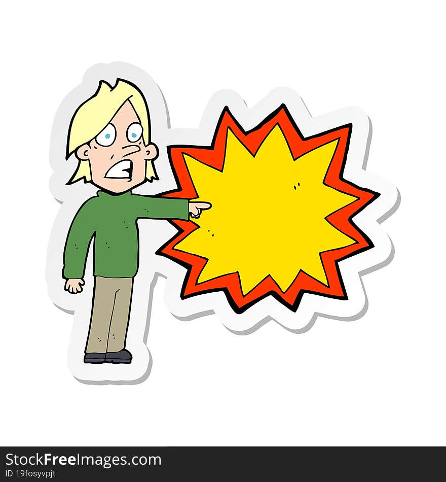 sticker of a cartoon man pointing