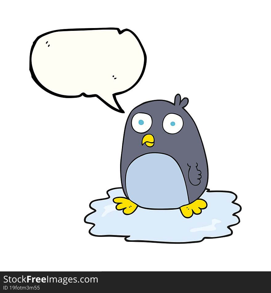 speech bubble cartoon penguin on ice