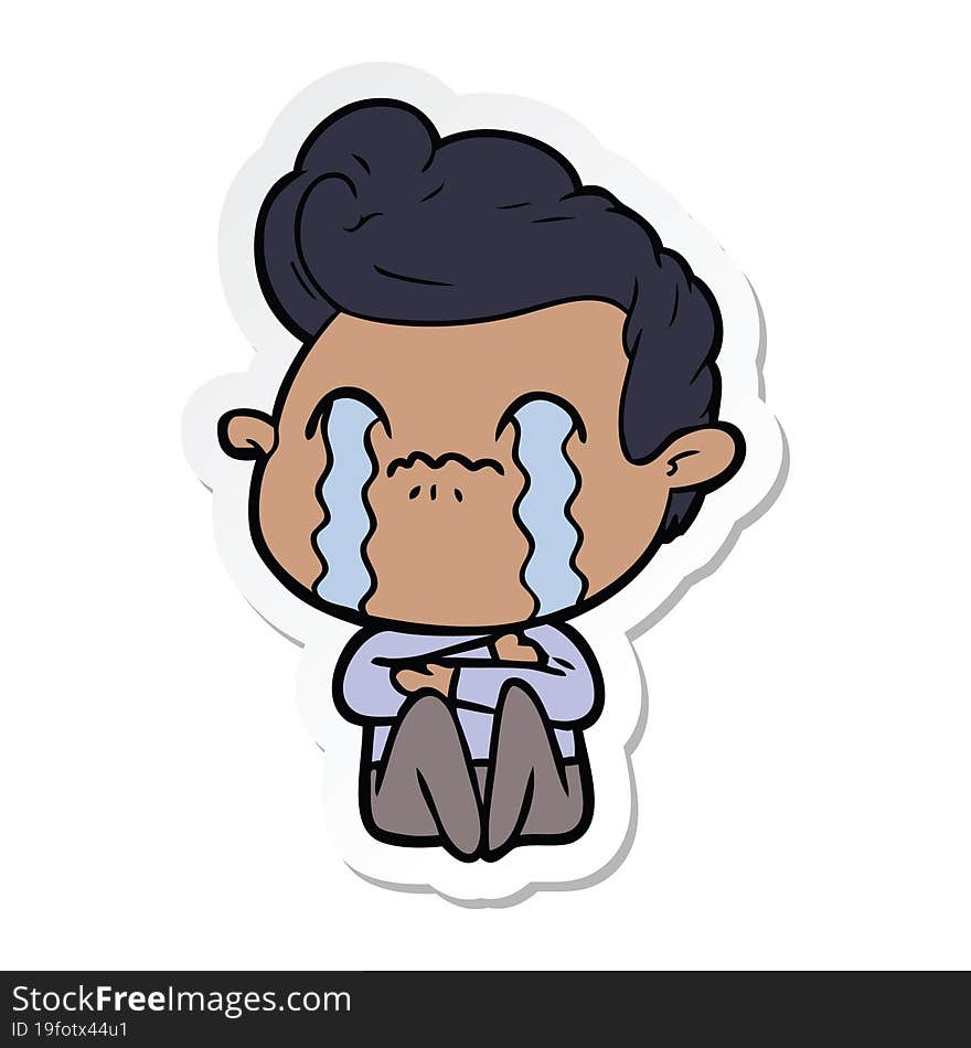 sticker of a cartoon man crying